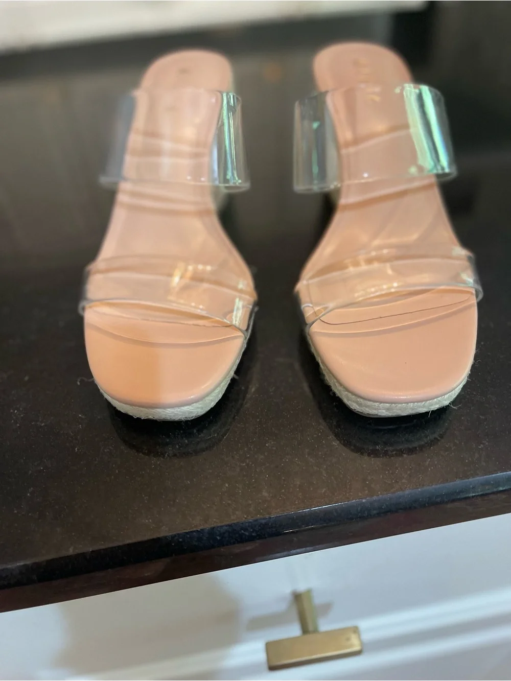 Mix No. 6 Clear Strap Espadrille Wedges in Nude